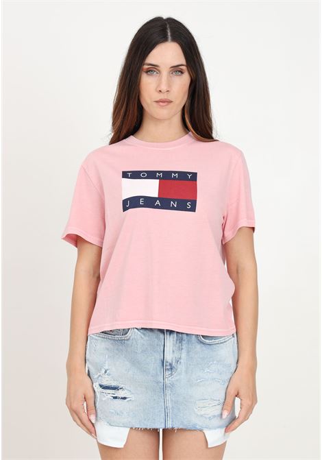T-shirt a manica corta rosa da donna con bandiera logo TOMMY JEANS | DW0DW18629THATHA